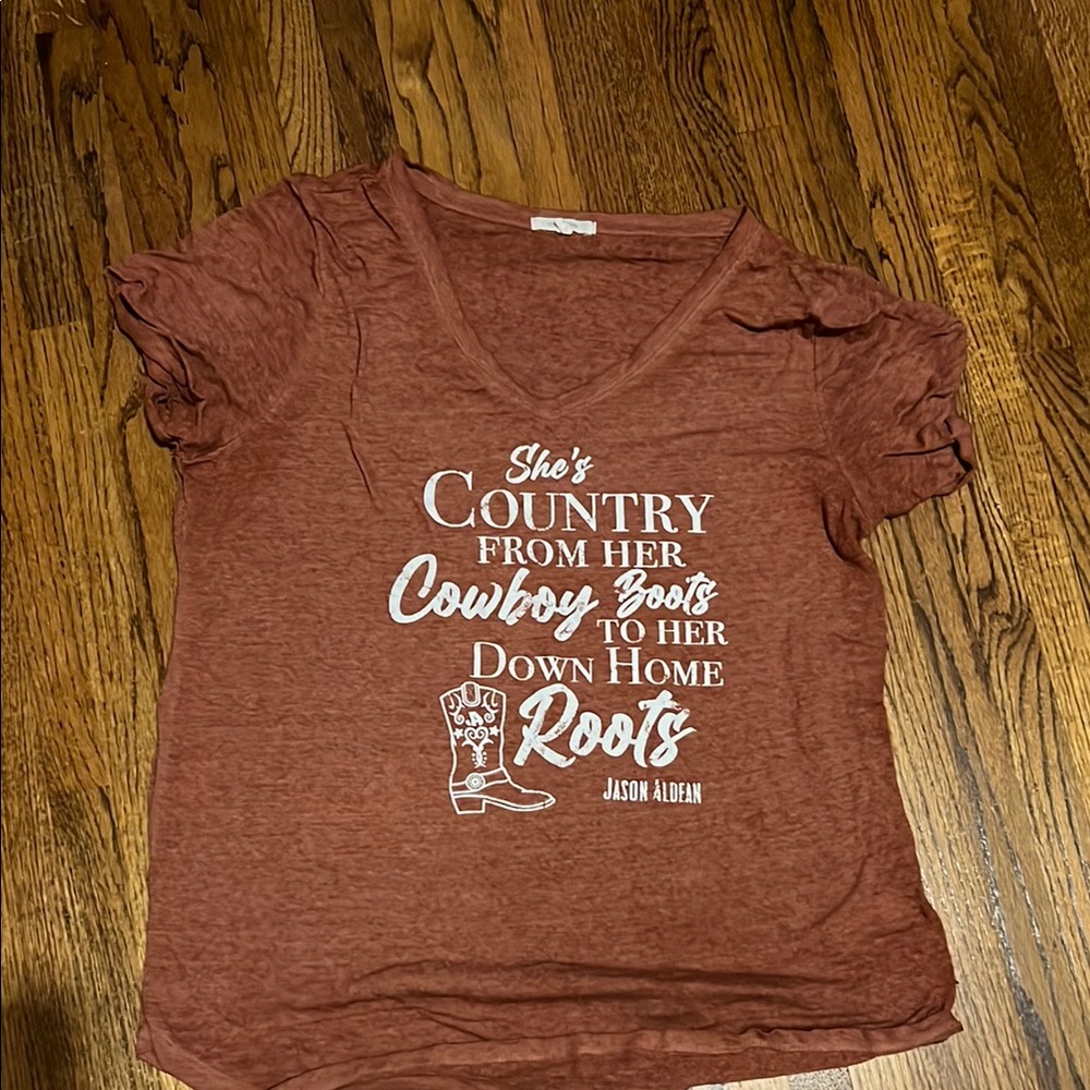 Orangish Brown Graphic T-Shirt with Country Print